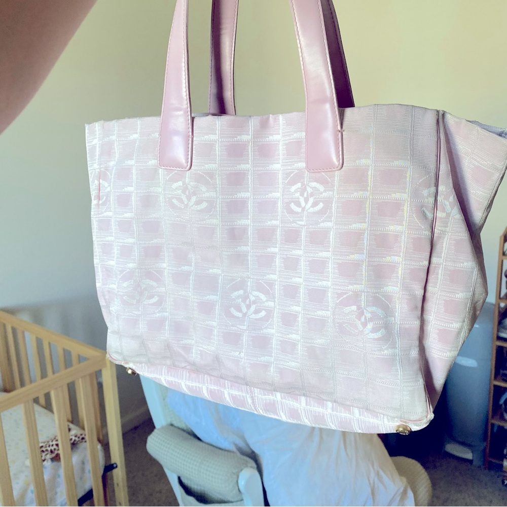 Chanel Pink Strap Travel Line Tote Bag Purse